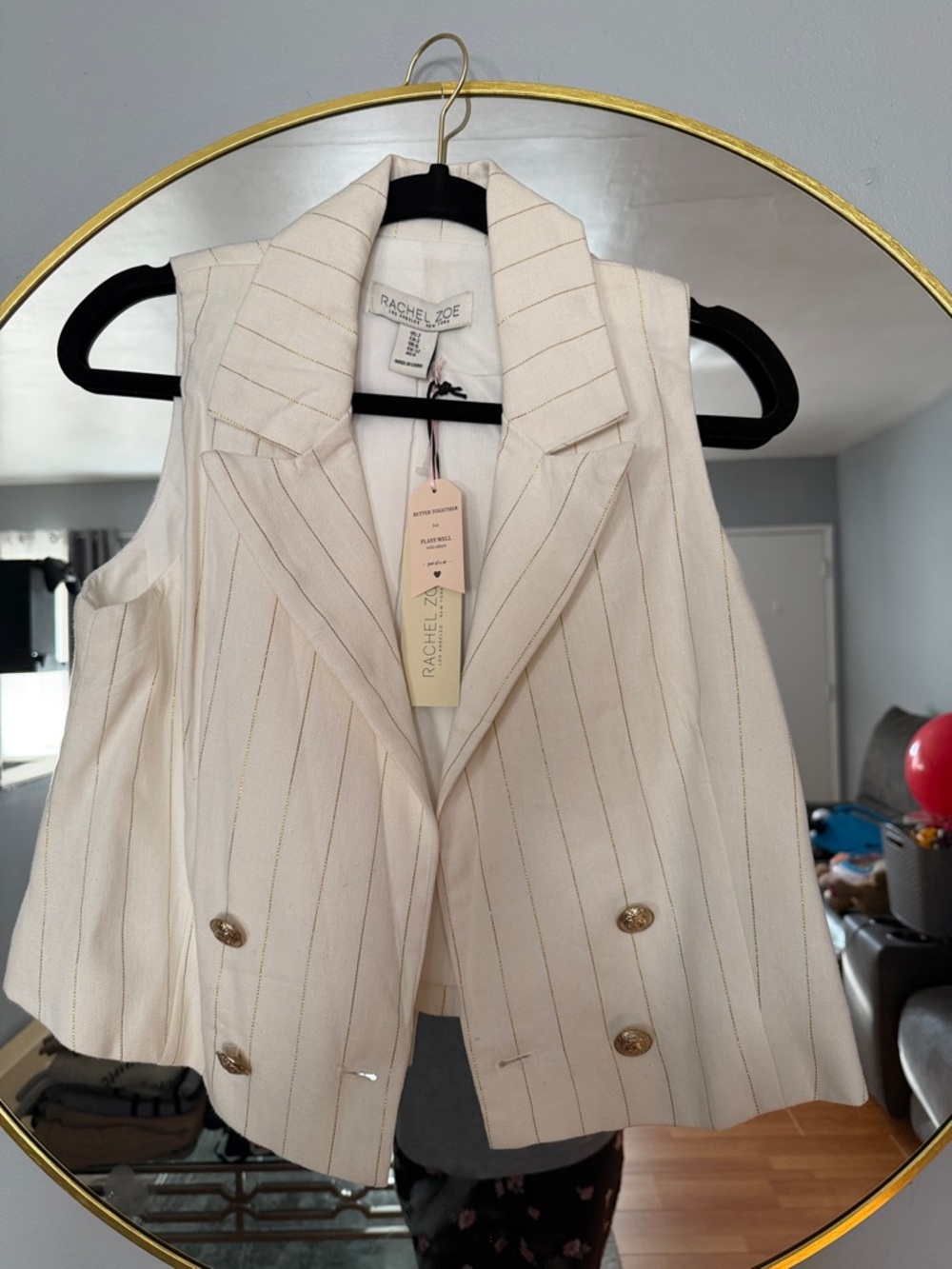 Rachel Zoe Cream Pinstripe Double-Breasted Sleeveless Blazer Vest